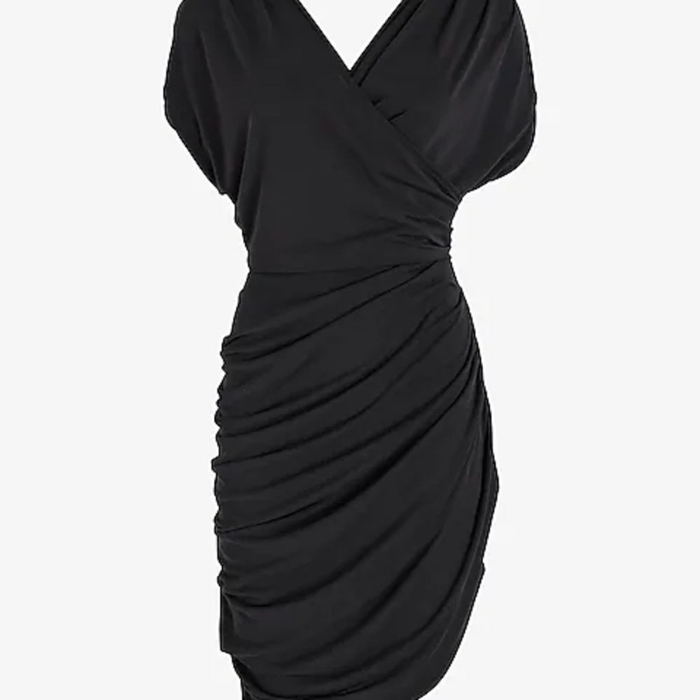 NWT Express Black Ruched Wrap Dress with V-Neck